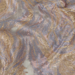Mood Exclusive Metallic Gold, Pink and Wisteria Painterly Swirls Luxury Burnout Brocade