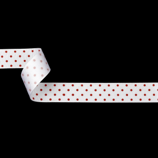 Bright White and Flame Scarlet Polka Dots Grosgrain Ribbon - 1"