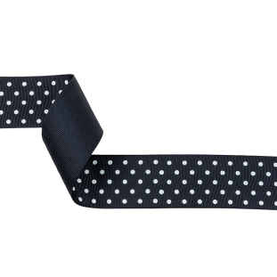 Total Eclipse and White Polka Dots Grosgrain Ribbon - 1.625"