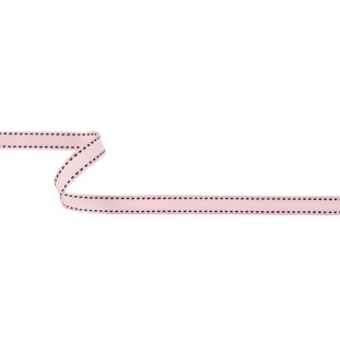 Baby Pink Woven Ribbon with Navy and White Stitched Border - 0.375"