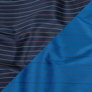 Italian Deep Ultramarine, Navy and Multicolored Pinstripes Double Face Cotton and Polyester Twill