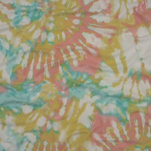 White and Pastel Multicolor Tie Dye Stretch Polyester Jersey