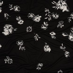 Black and White Floral Stretch Rayon Jersey Panel