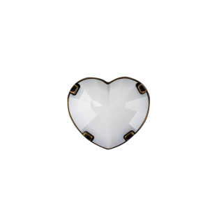 Italian White and Bronze Faceted Heart Shaped Shank Back Button - 25L/16mm