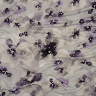 Gray and Purple Florals Stretch Rayon Jersey