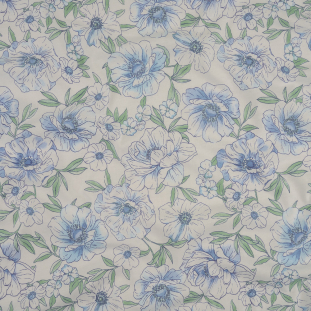 Blue, Green, and White Floral Cotton Jersey