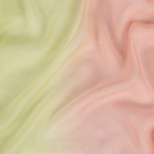Leaf Green and Coral Ombre Silk Chiffon