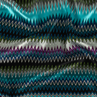 Turquoise, Purple and Gray Zig Zags Silk Charmeuse Panel