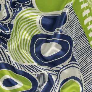 Lime, Navy and Icicle Abstract Silk Charmeuse