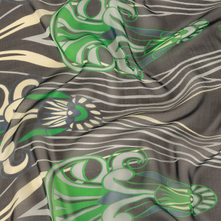 Kelly Green, Moonlit Ocean and Black Diamonds and Abstract Silk Chiffon