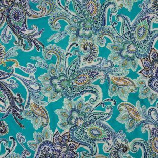 Turquoise, Cobalt and Mustard Paisley Cotton Jersey