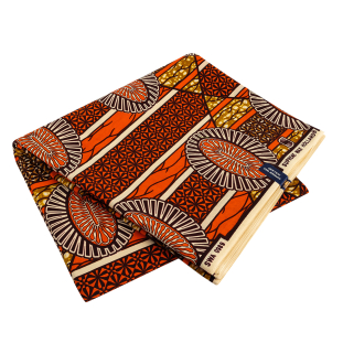 Orange and Brown Striped Floral Cotton Supreme Wax African Print