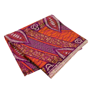 Brown and Orange Abstract Patchwork Cotton Osikani African Print with Fuchsia Metallic Foil