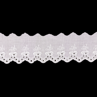White Floral and Scalloped Edges Embroidered and Eyelet Trim - 2.75"