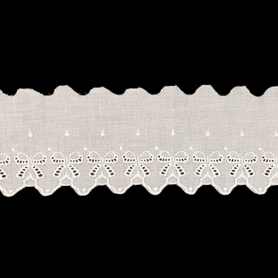 Bright White Bows Embroidered and Eyelet Trim - 3.375"