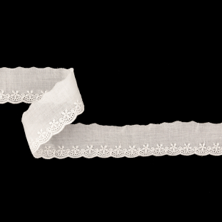 Bright White Floral Embroidered and Eyelet Trim - 1.375"