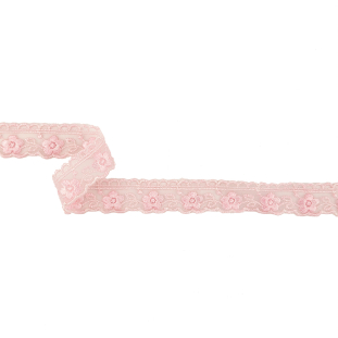 Pink Scallops and Flowers Embroidered Mesh Lace Trim - 0.875"