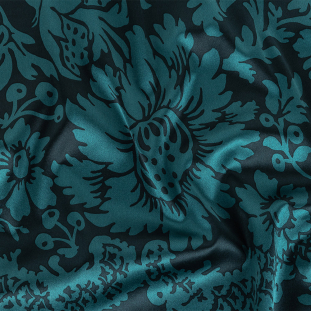 Navy and Indian Teal Floral Fluid Stretch Silk Satin