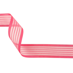 Pink Striped Sheer Ribbon with Opaque Borders - 1.5"