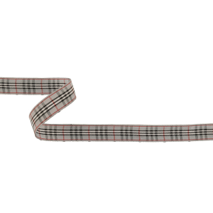Gray, Black and Red Plaid Woven Ribbon - 0.625"