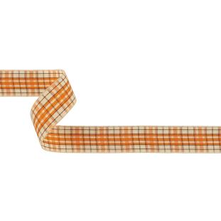 Golden Poppy, Brown and Vanilla Ice Plaid Woven Ribbon - 1"