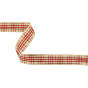 Mars Red, Brown and Vanilla Ice Plaid Woven Ribbon - 1"