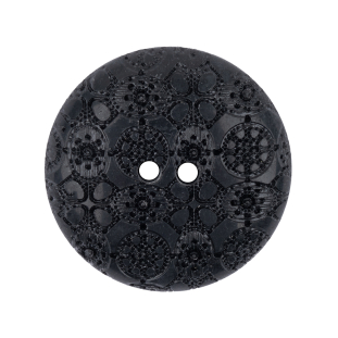 Black Rolled Rim Floral and Abstract Textured 2-Hole Button - 44L/28mm