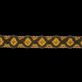Beige, Mustard and Rifle Green Diamonds Embroidered Trim - 1"