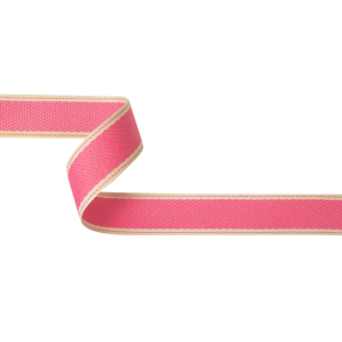 Neon Pink Lemonade and Antique White Decorative Lightweight Webbing with Stitched Border - 1"