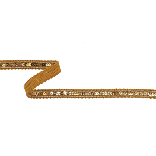 Metallic Gold and White Braided Trim with Gold Baby Sequins - 0.5"