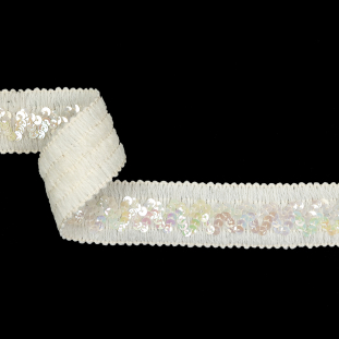White Braided Trim with Iridescent White Sequins - 1.75"