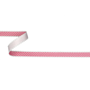 Pink and White Alyssum Scalloped Edge Polka Dot Grosgrain Ribbon - 0.625"