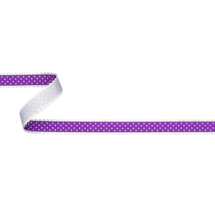 Purple and White Alyssum Scalloped Edge Polka Dot Grosgrain Ribbon - 0.625"