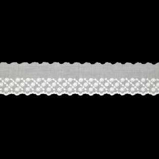 White Three-Row Dots Cotton Embroidered Lace Trim with Finished Scalloped Edge - 1.75"