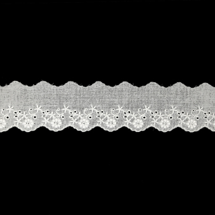 White Delicate Daisies Cotton Embroidered and Eyelet Lace Trim with Finished Scalloped Edge - 2"