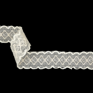 Iridescent Ivory Diamonds Embroidered and Sequined Lace Trim - 1.625&quot;