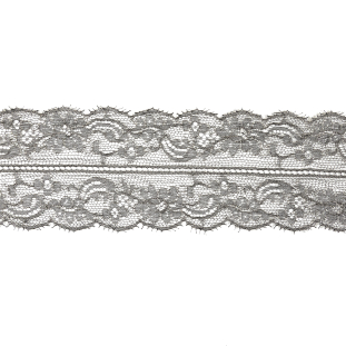Black and Metallic Silver Floral Chantilly Lace Trim with Eyelash Fringe - 3.25&quot;