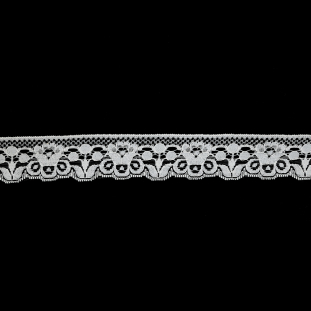 White Abstracted Flowers Lace Trim with Single Scalloped Edge - 1.25&quot;