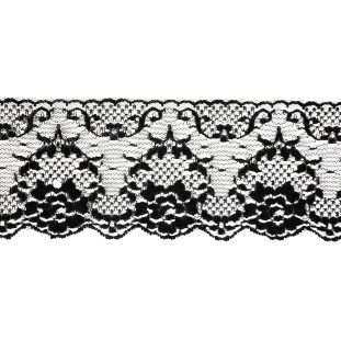 Black Floral Lace Trim with Scalloped Edges - 3.25"