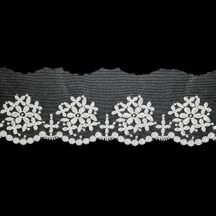 Snow White Floral Embroidered Lace Trim with Single Finished Edge - 3&quot;