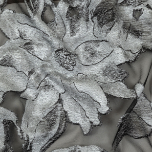 Metallic Black and White Oversized Flowers Luxury Burnout Brocade