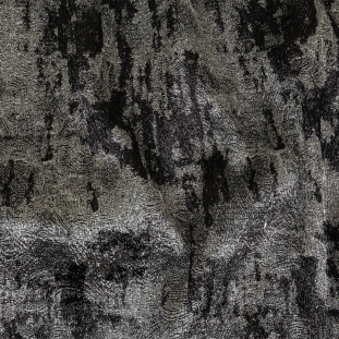 Metallic Silver and Black Abstract Luxury Plisse Brocade