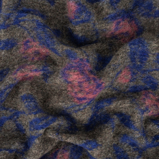 Pink, Cobalt and Gray Rose Vines Fuzzy Wool Knit
