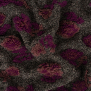 Rose, Magenta and Heathered Gray Floral Fuzzy Wool Knit