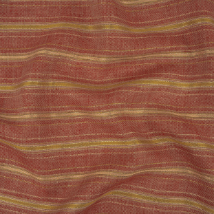 Red, Mustard and Metallic Gold Striped Linen Twill