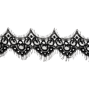 Black Abstract Scallops Lace Trim with Eyelash Fringe - 5.5 yds x 3"