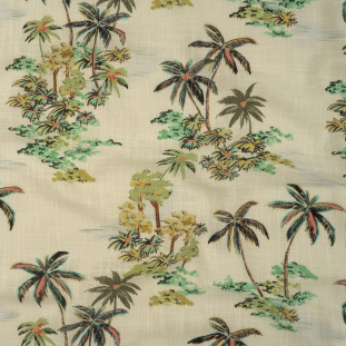 Cotton and Viscose Gauze - Green and White Palm Trees - Mood Exclusive Blissful Beachfront Print