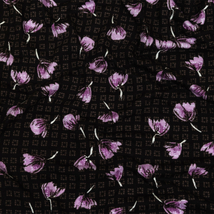Black, Mole and Purple Florals and Squares Stretch Rayon Jersey