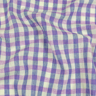 Purple, Blue and Milky Green Checkered Medium Weight Linen Woven