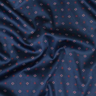Insignia Blue and Burnt Russet Flowers and Diamonds Cotton Twill
